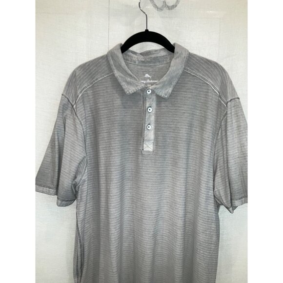 Tommy Bahama XL Gulf Coast Gray Striped Polo Shirt - Picture 3 of 5